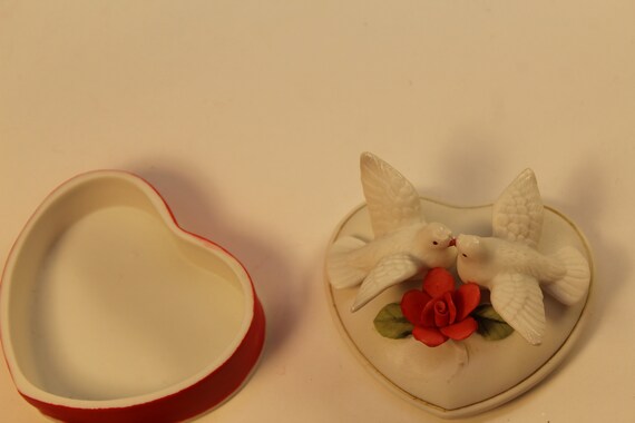 Lefton Heart Ring box Dove Ring Box Jewelry Box P… - image 6