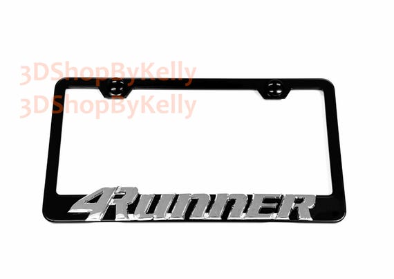 Black Powder Coated Metal License Plate Frame | 3D Chrome 4Runner Style Emblem | Compatible with 4Runner | Fits Standard US & Canada Plates