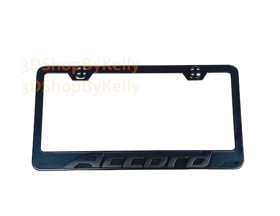 Black Powder Coated Metal License Plate Frame | 3D Black Accord Style Emblem | Compatible with Accord | Fits Standard US & Canada Plates