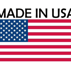 May include: The text MADE IN USA is printed in black capital letters above the flag of the United States, which features a blue canton with white stars and thirteen alternating horizontal red and white stripes across the rectangular field.
