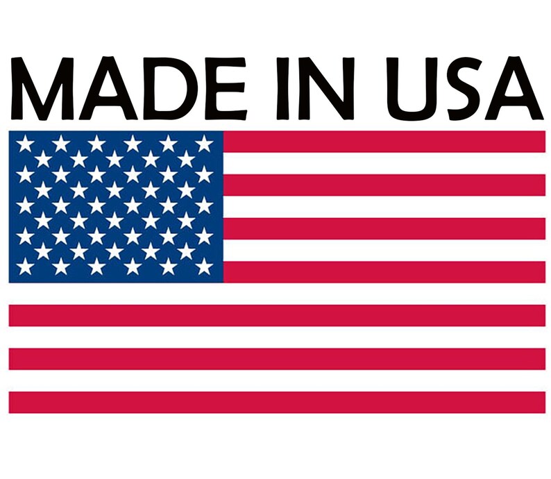 May include: The text MADE IN USA is printed in black capital letters above the flag of the United States, which features a blue canton with white stars and thirteen alternating horizontal red and white stripes across the rectangular field.