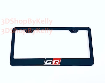 Black Powder Coated Metal License Plate Frame | 3D GR Emblem | Compatible with Toyota GR86 | Fits Standard US & Canada Plates