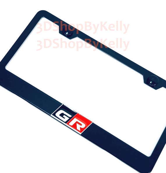 Black Powder Coated Metal License Plate Frame | 3D GR Emblem | Compatible with Toyota GR Supra | Fits Standard US & Canada Plates