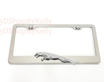 JaguarLeaper License Plate Frame: 3D Chrome Emblem, Stainless Steel Chrome, Car Tag Holder