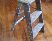 Vintage 3 Step Wood Stool Folding Step Ladder
