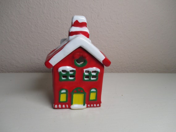 Vintage Hand Painted Ceramic Christmas Candle House Tea Lite Etsy