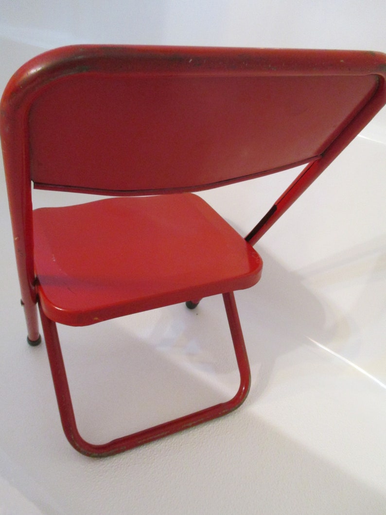 Vintage Red Metal Folding Chair For Child | Etsy