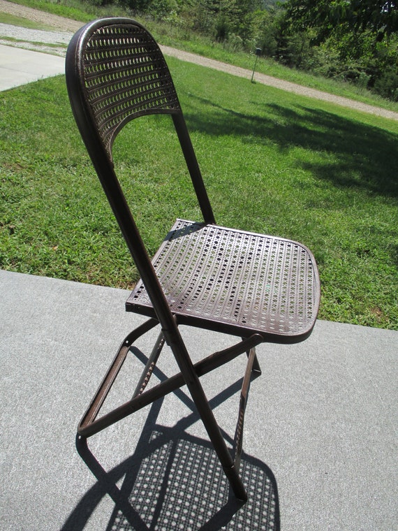 Antique Rustic Metal Folding Chair Perforated Cut Out Design Etsy