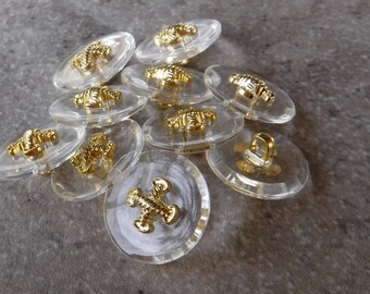 10 pack Gold metal look plastic Buttons Criss Cross Diamond Pattern 13mm 2 holes