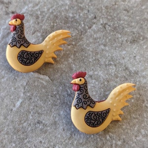 2 Yellow and Brown Hen Shank Buttons Size 1 1/4&quot;