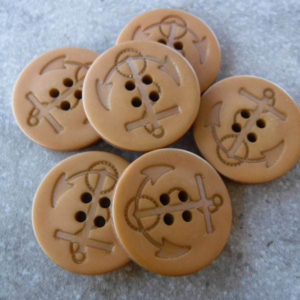 5 Carmel Brown Large Anchor Round Buttons Size 1 3/16"