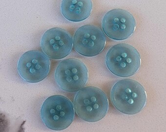 10 Dark Teal 4 Hole Round Edge See Thru Small Round Buttons Size 9/16".