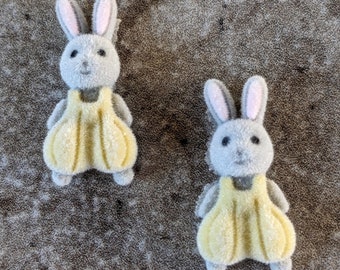 2 Fuzzy Bunny Flat Back Buttons Size 1/2"