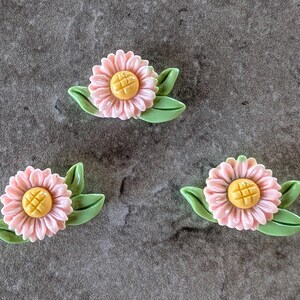 3 Pink Petal Daisy Flat Back Embellishment Buttons Size 15/16