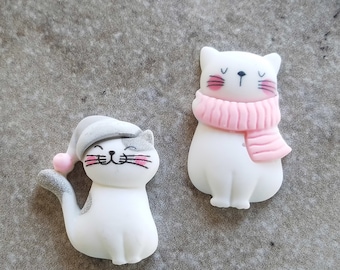 2 Cat Flat Back Buttons Size 1 1/8"