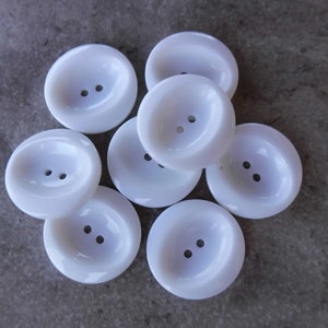 6 White Oval Center Round Buttons Size 1 3/16&quot;