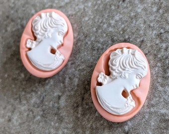 2 Peach Cameo Shank Buttons Size 11/16"