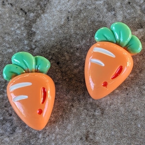 2 Thick Carrot Flat Back Buttons Size 5/8 image 1