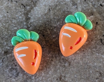 2 Thick Carrot Flat Back Buttons Size 5/8"