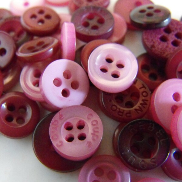 Plum Buttons, 50 Small Assorted Round Sewing Crafting Bulk Buttons
