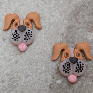 2 Silly Dog Face Flat Back Embellishment Buttons Size 7/8&quot;