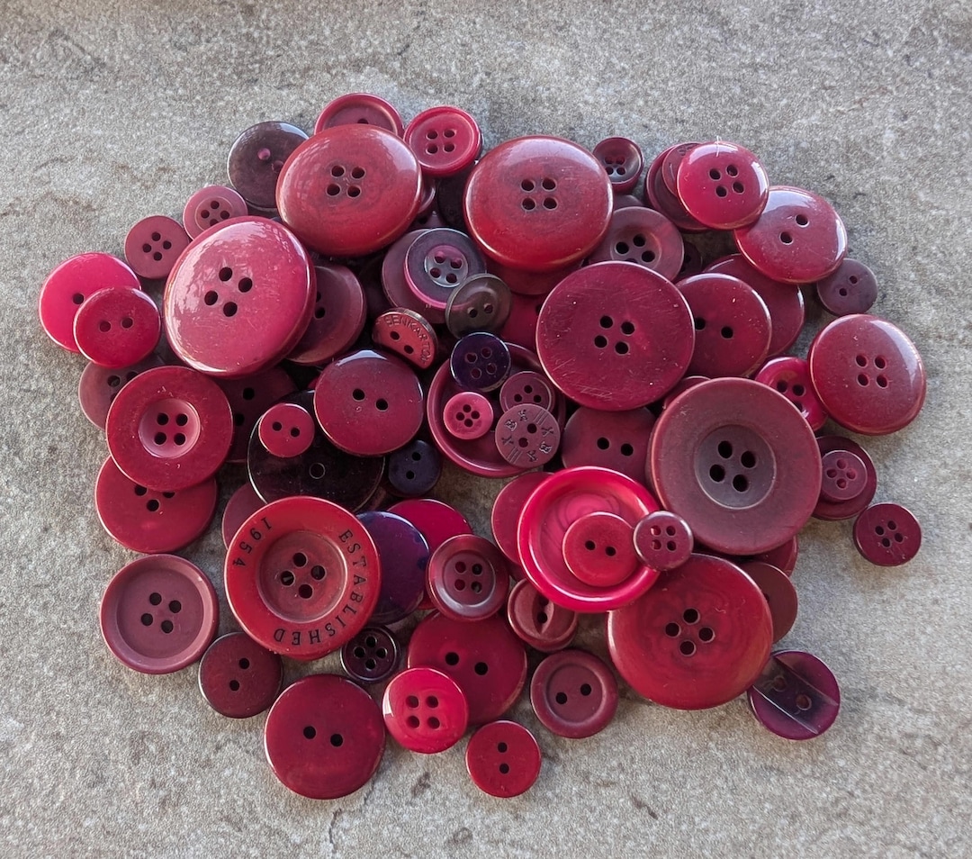 Red Rag Button Deep Red Buttons, 100 Bulk Assorted Round Multi Size Crafting Sewing ...
