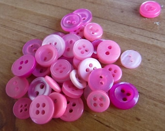 Pink Shade Buttons, 50 Bulk Assorted Round Multi Size Crafting Sewing Buttons