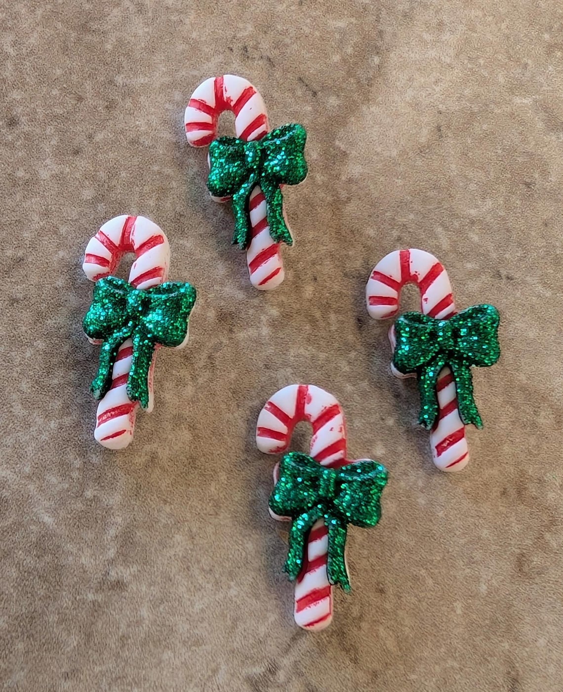 4 Glitter Bow Candy Cane Shank Buttons Size 7/16