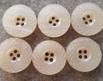 6 Cream Spiral Top Round Buttons Size 13/16"