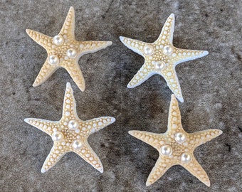 4 Sand Starfish with Pearls Shank Buttons Size 1"