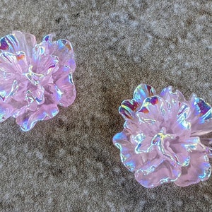2 Opaque Purple Wildflower Flat Back Embellishment Buttons Size 13/16&quot;