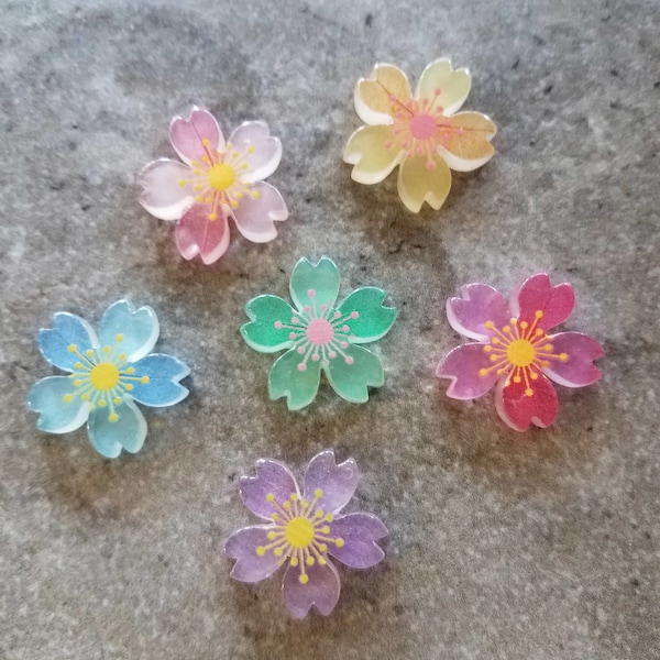 3 Translucent Flower Flat Back Buttons Size 1 1/16" You choose the color