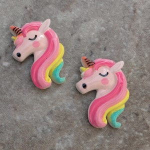 2 Cute Unicorn Head Flat Back Embellishment Buttons Size 3/4&quot;
