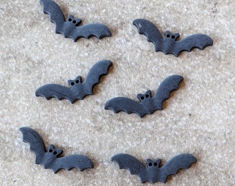 6 Black Bats Small Flat Back Embellishment Buttons Size 1 1/4"