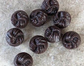 9 Vintage Brown Knotted Large Round Shank Round Buttons Size 11/16"