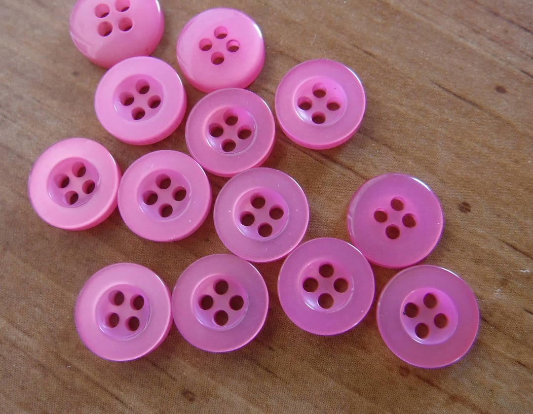 24 Punch Pink Thick Rim Round Buttons Size 3/8