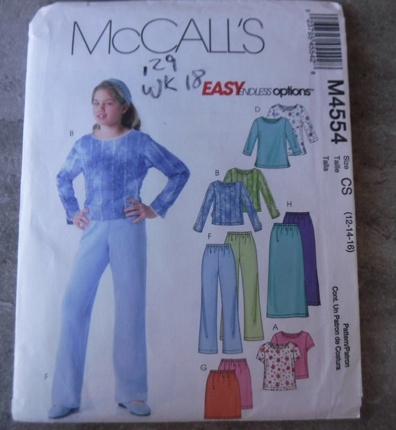 Mccalls Pattern Girls Tops Pants and Skirt M4554 Complete Uncut Size 12 14 16 Etsy Canada