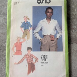 Vintage Simplicity Pattern 8715 Misses Blouse and Tie Belt Complete Cut size 12