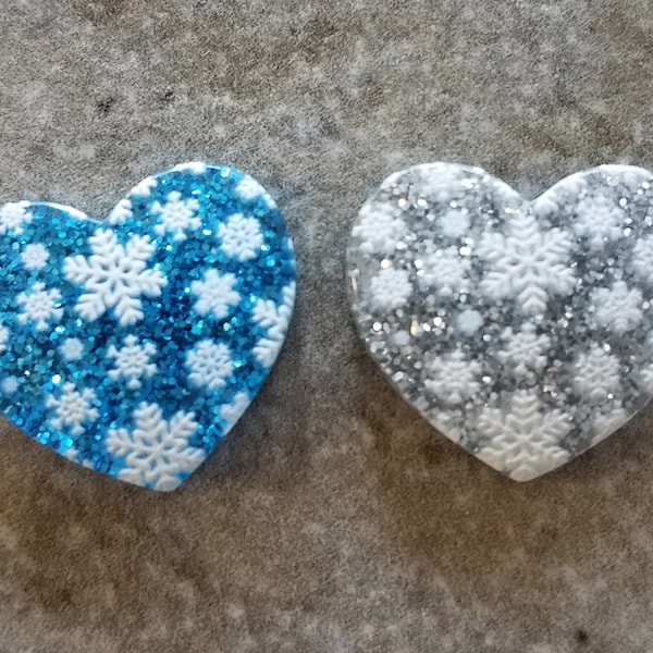 3 Glitter Snowflake Heart Flat Back Buttons Size 15/16" You choose the color