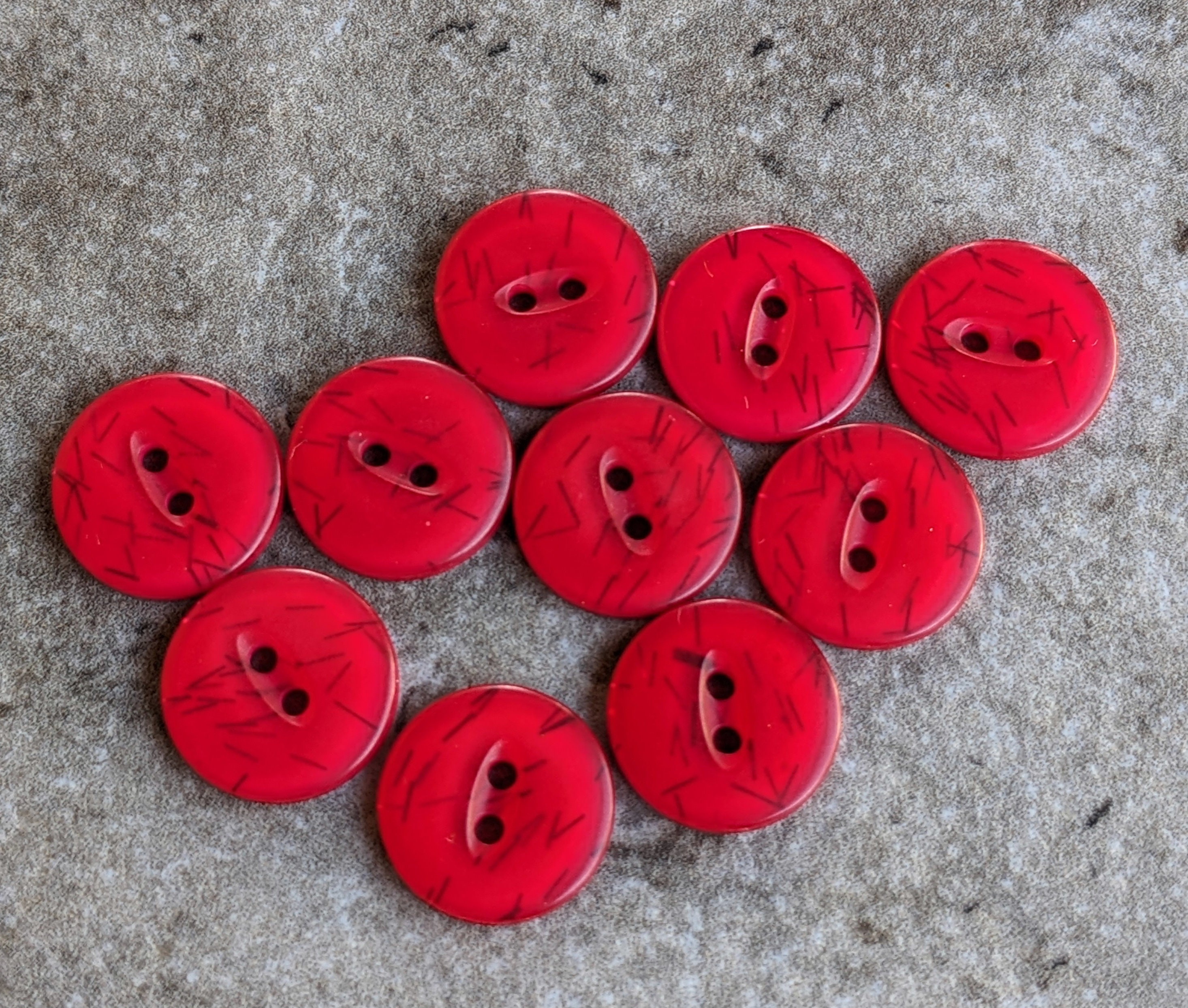 11MM Red Buttons 24 Plastic 18L 2-hole 7/16 Sew on Dolls Paper