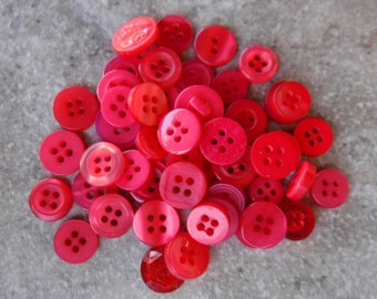 Watermelon Red Buttons, 50 Small Assorted Round Sewing Crafitng Bulk Buttons