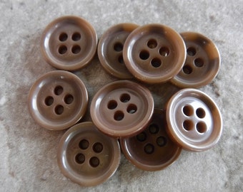 14 Brown Thin Rim Round Buttons Size 11/16"