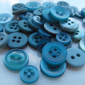 Deep Sea Blue Buttons, 50 Small Assorted Round Sewing Crafting Bulk Buttons