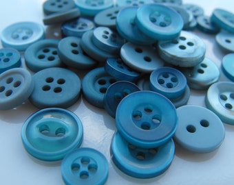 Deep Sea Blue Buttons, 50 Small Assorted Round Sewing Crafting Bulk Buttons