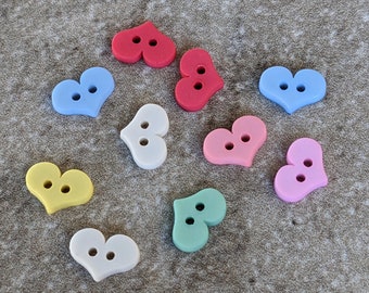 10 Small Flat Hearts Mixed Buttons Size 7/16"