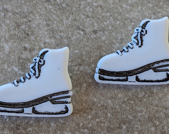 2 Ice Skate Pair White Shank Buttons Size 1"