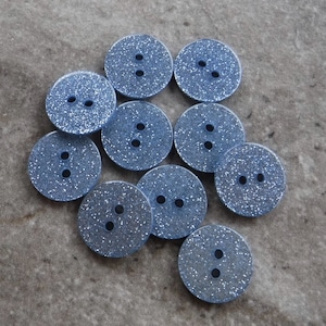 6 Light Blue Glitter Medium Round Buttons Size 11/16&quot;
