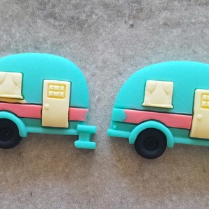 2 Camping Trailer Flat Back Embellishment Buttons Size 1 3/8&quot; Crafting Sewing