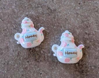 2 Honey Teapot Flat Back Embellishment Buttons Size 7/8"