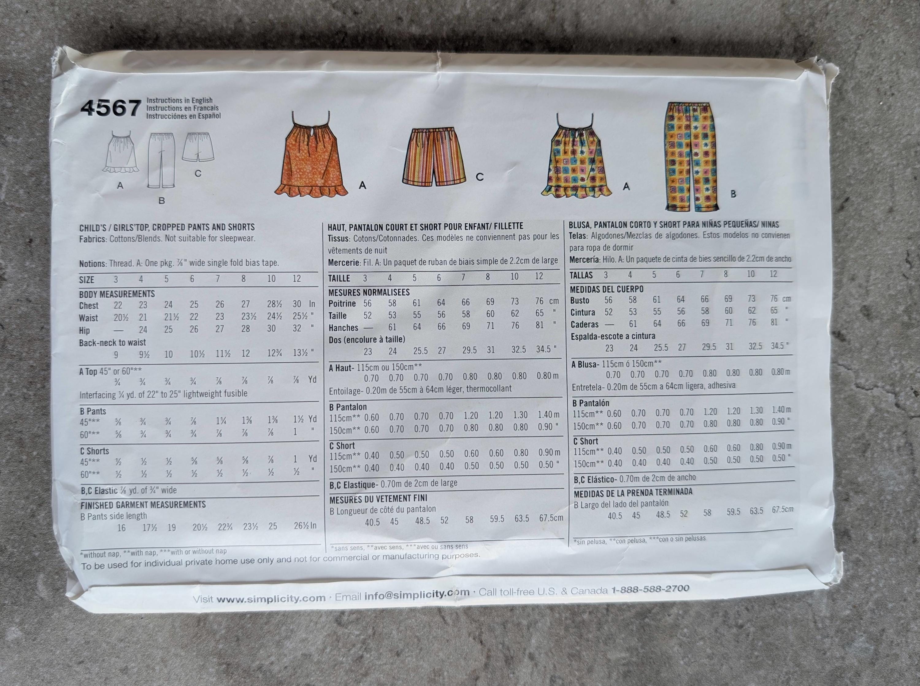 Vintage Simplicity Sewing Pattern 4567 Child's Girls Top, Cropped Pants ...